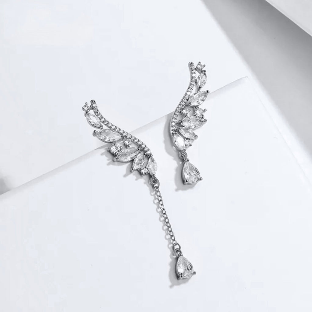 Wedding Jewelry - Asymmetric Cubic Zirconia Bridal Earrings