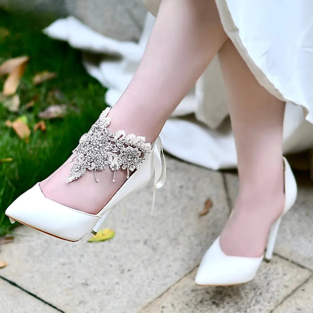 Wedding Accessories - Beaded Lace Wedding Ankle Jewelry, Barefoot Sandals