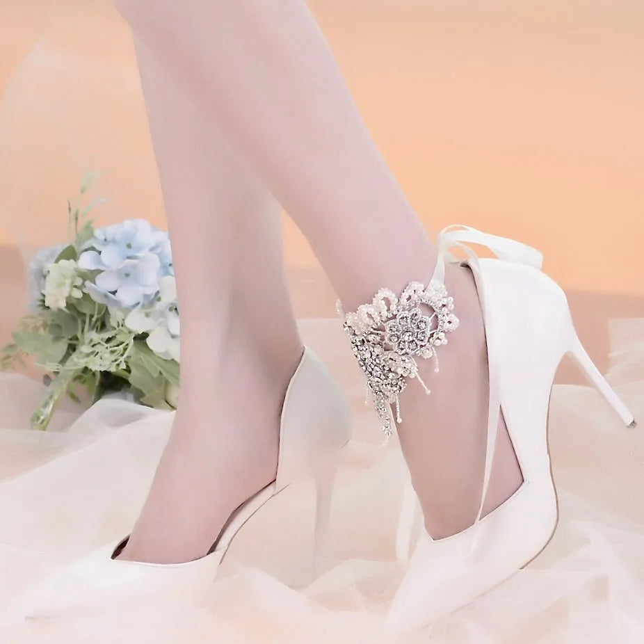 Wedding Accessories - Beaded Lace Wedding Ankle Jewelry, Barefoot Sandals