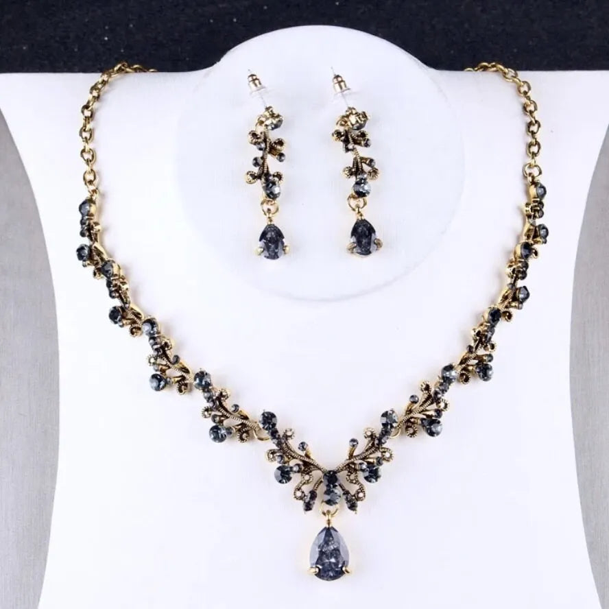 Wedding Jewelry and Accessories - Black Bridal 3-Piece Jewelry Set With Tiara