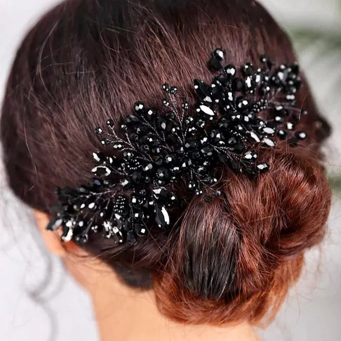 Wedding Hair Accessories - Black Crystal Bridal Hair Comb