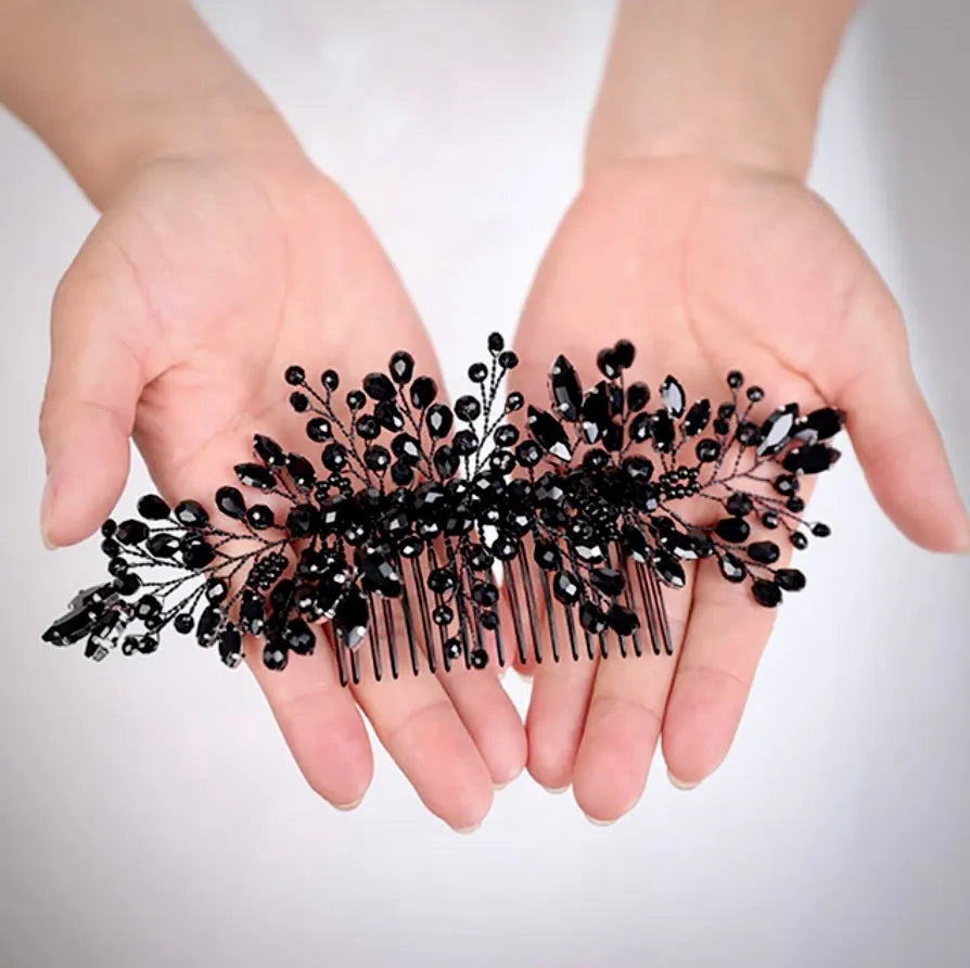 Wedding Hair Accessories - Black Crystal Bridal Hair Comb