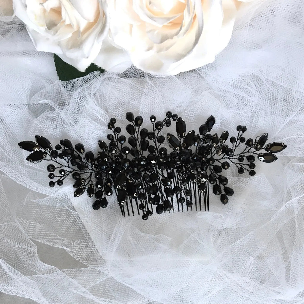 Wedding Hair Accessories - Black Crystal Bridal Hair Comb