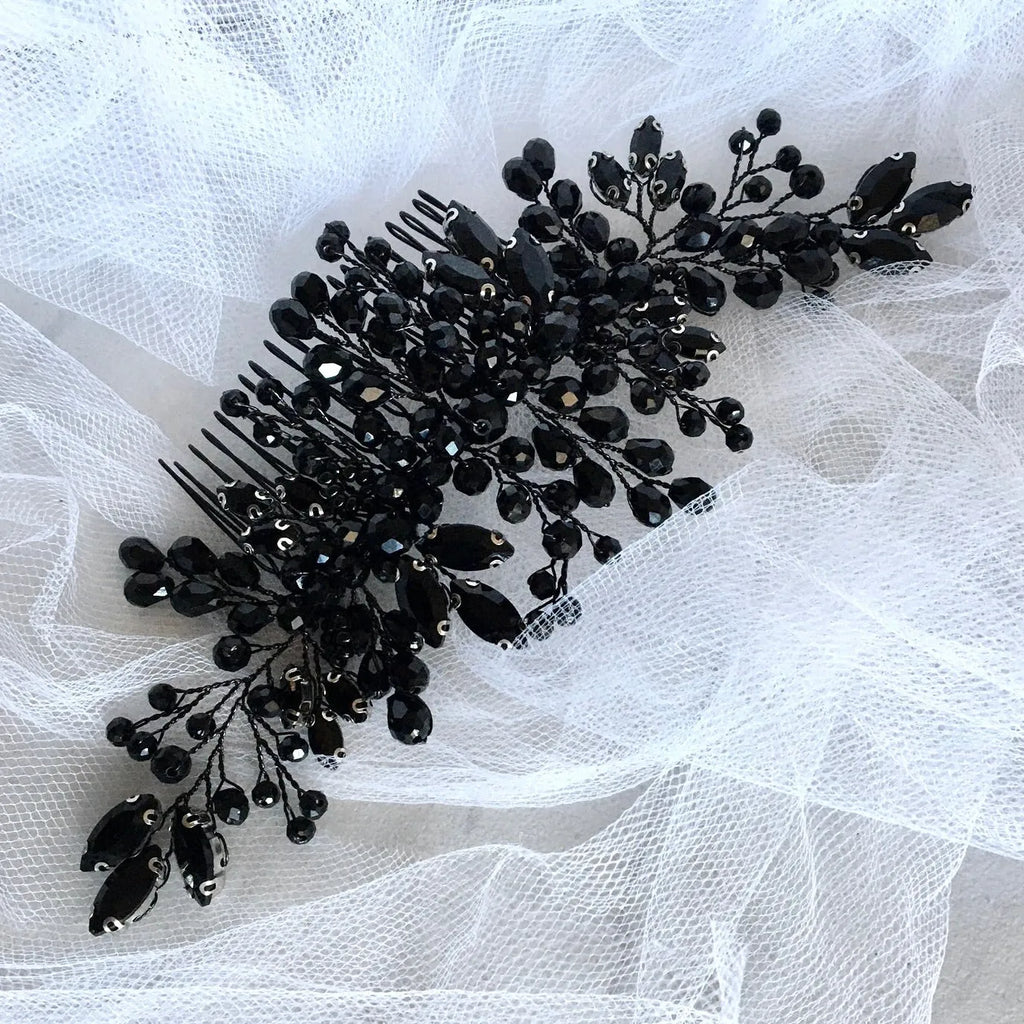 Wedding Hair Accessories - Black Crystal Bridal Hair Comb