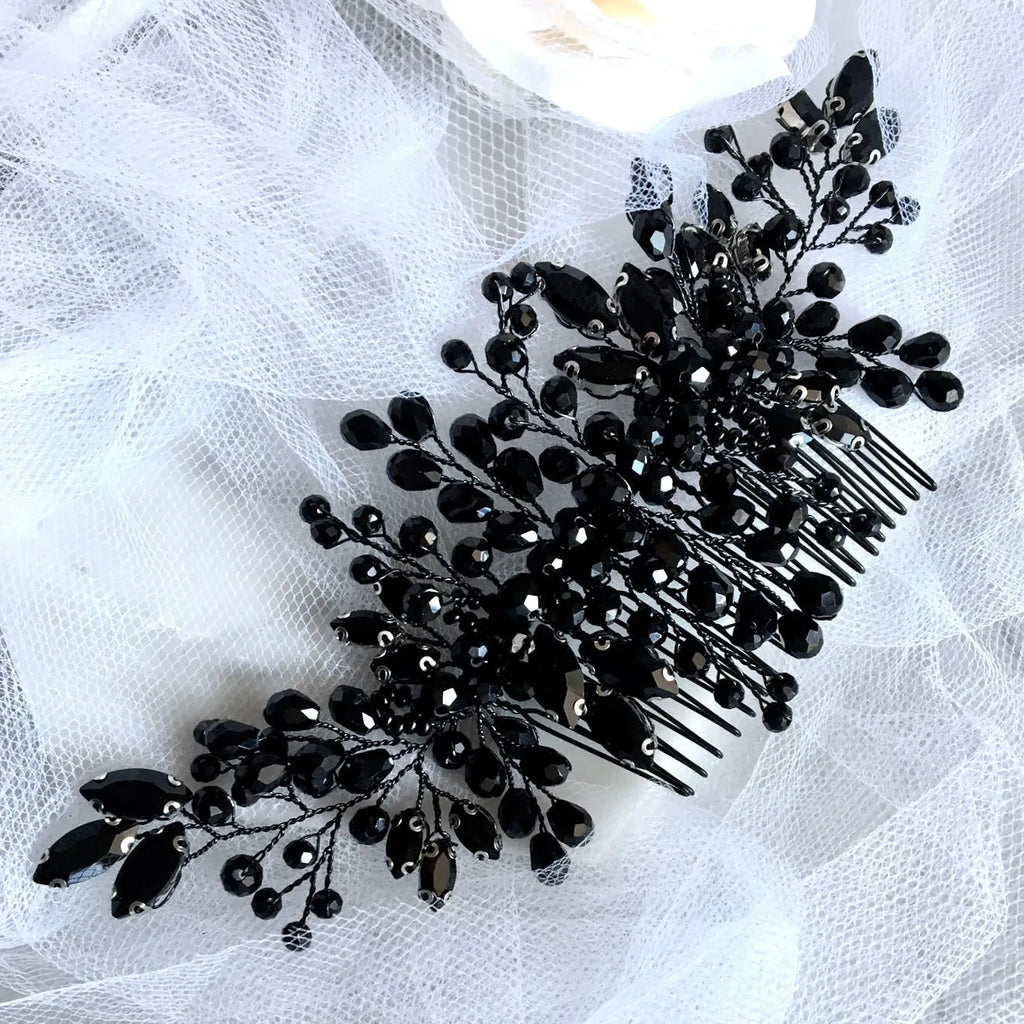 Wedding Hair Accessories - Black Crystal Bridal Hair Comb