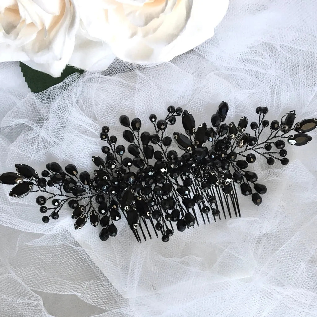 Wedding Hair Accessories - Black Crystal Bridal Hair Comb