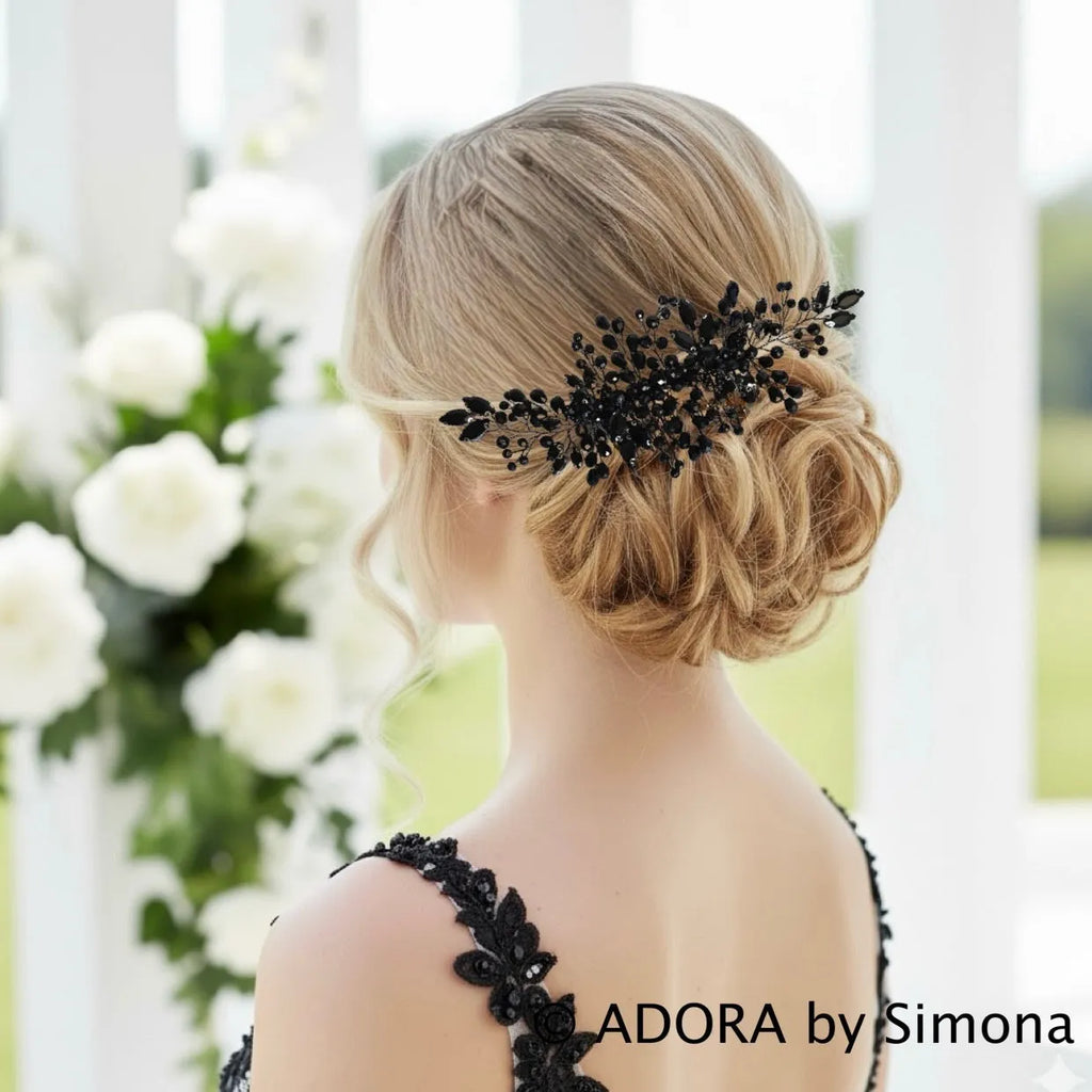 Wedding Hair Accessories - Black Crystal Bridal Hair Comb