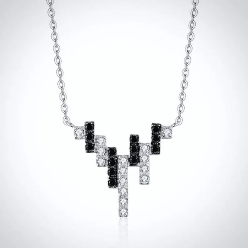 Wedding Jewelry - 925 Sterling Silver Black and White CZ Necklace