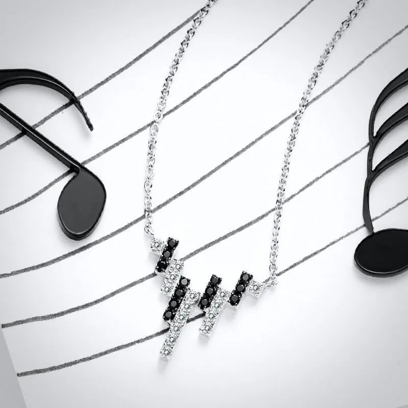 Wedding Jewelry - 925 Sterling Silver Black and White CZ Necklace