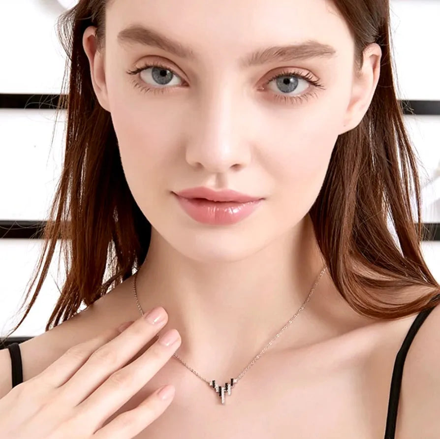 Wedding Jewelry - 925 Sterling Silver Black and White CZ Necklace