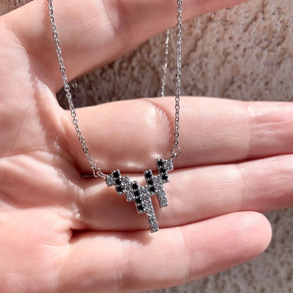 Wedding Jewelry - 925 Sterling Silver Black and White CZ Necklace