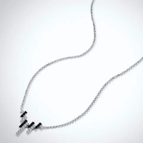Wedding Jewelry - 925 Sterling Silver Black and White CZ Necklace