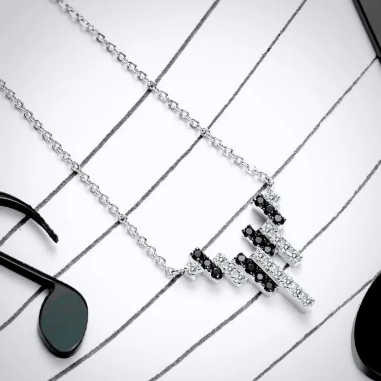 Wedding Jewelry - 925 Sterling Silver Black and White CZ Necklace