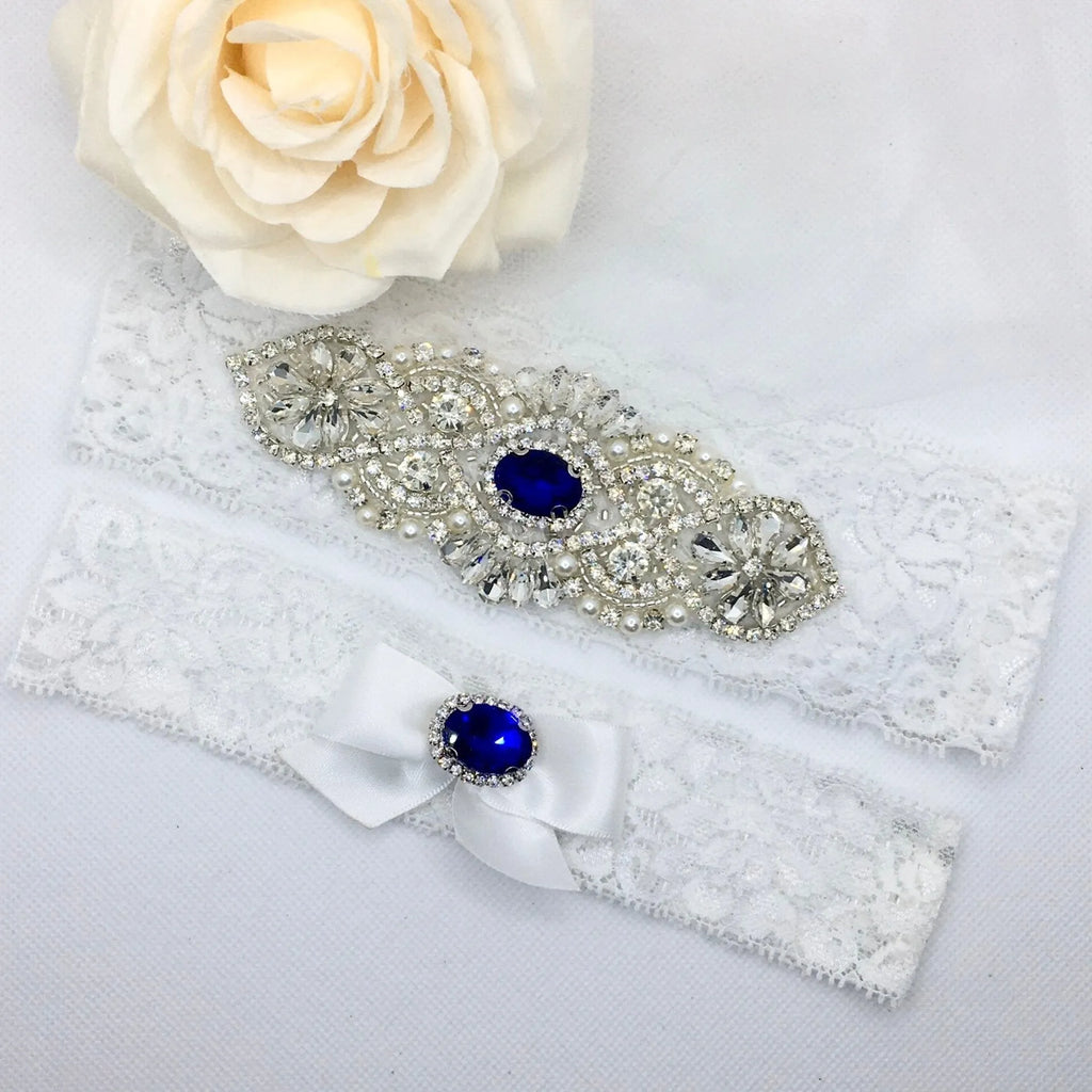 Bridal Accessories - Blue Crystal Bridal Garter Set
