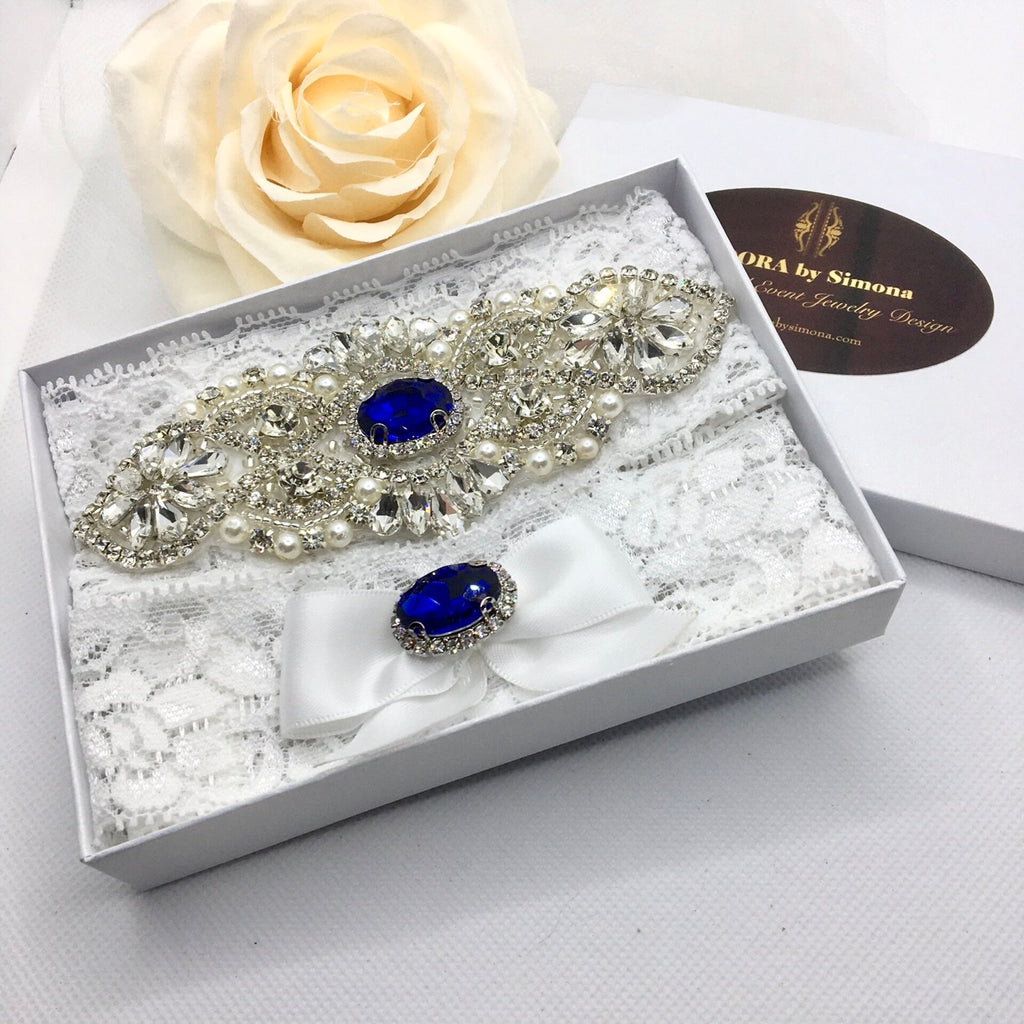 Bridal Accessories - Blue Crystal Bridal Garter Set