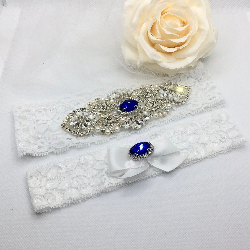 Bridal Accessories - Blue Crystal Bridal Garter Set
