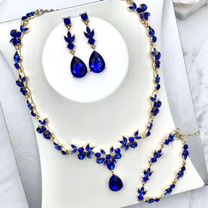Wedding Jewelry and Accessories - Blue Crystal 4-Piece Bridal Jewelry Set With Tiara - Available in Silver and Gold