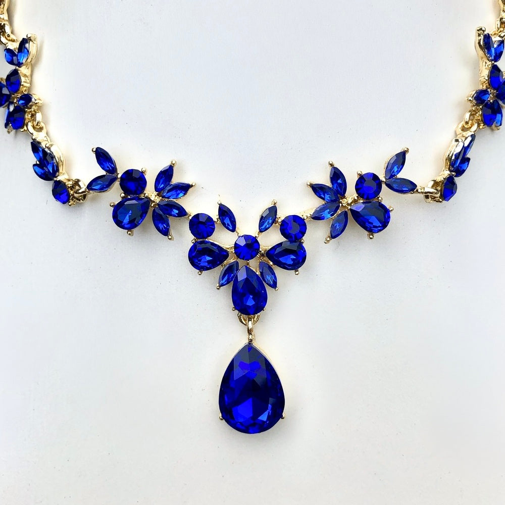 Wedding Jewelry and Accessories - Blue Crystal 4-Piece Bridal Jewelry Set With Tiara - Available in Silver and Gold
