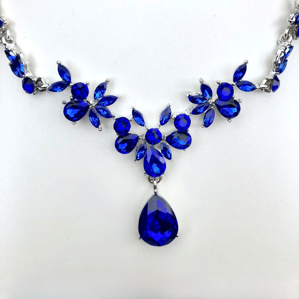 Wedding Jewelry and Accessories - Blue Crystal 4-Piece Bridal Jewelry Set With Tiara - Available in Silver and Gold