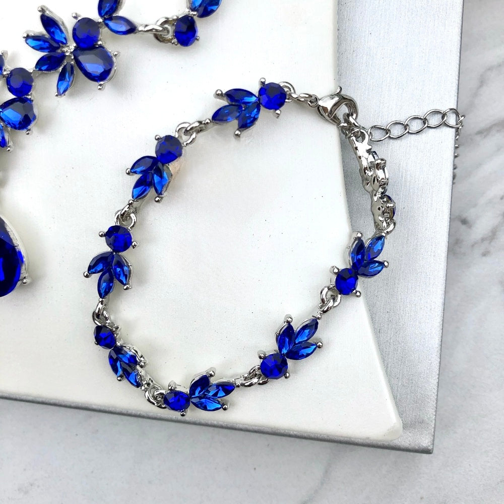 Wedding Jewelry and Accessories - Blue Crystal 4-Piece Bridal Jewelry Set With Tiara - Available in Silver and Gold
