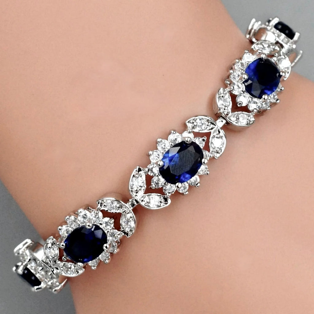 Wedding Jewelry - Blue Cubic Zirconia Bridal Bracelet