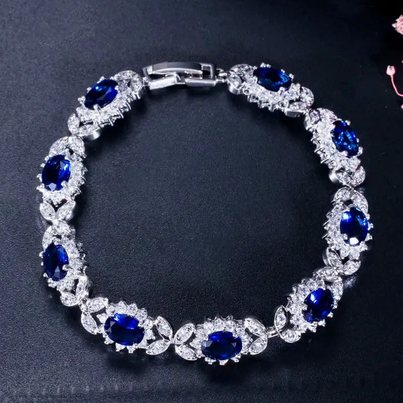 Wedding Jewelry - Blue Cubic Zirconia Bridal Bracelet