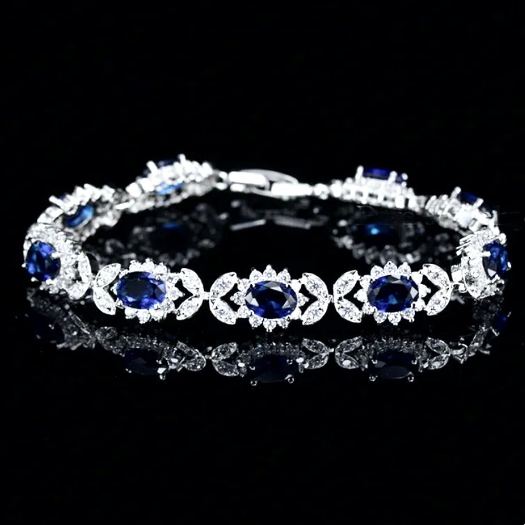 Wedding Jewelry - Blue Cubic Zirconia Bridal Bracelet