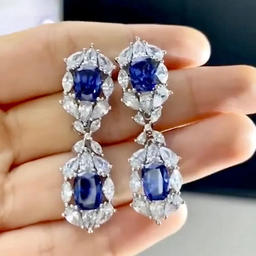 Wedding Jewelry - Blue Cubic Zirconia Bridal Earrings
