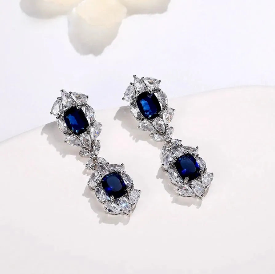 Wedding Jewelry - Blue Cubic Zirconia Bridal Earrings