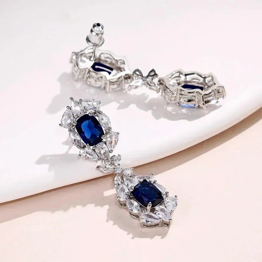 Wedding Jewelry - Blue Cubic Zirconia Bridal Earrings