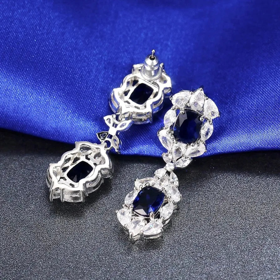 Wedding Jewelry - Blue Cubic Zirconia Bridal Earrings