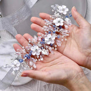 BlueCeramicFlowersBridalHairAc  display picture 1