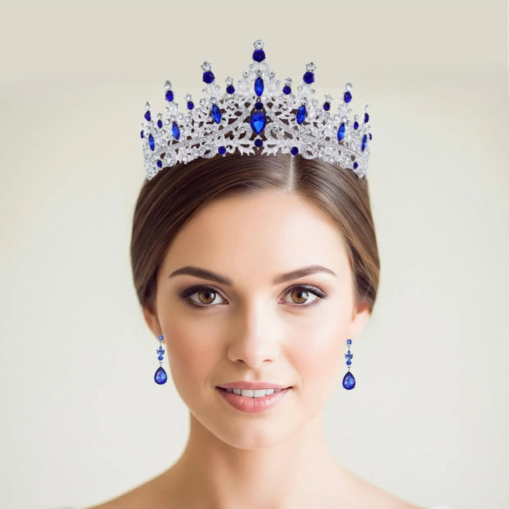 Wedding Jewelry and Accessories - Blue Crystal 4-Piece Bridal Jewelry Set With Tiara - Available in Silver and Gold
