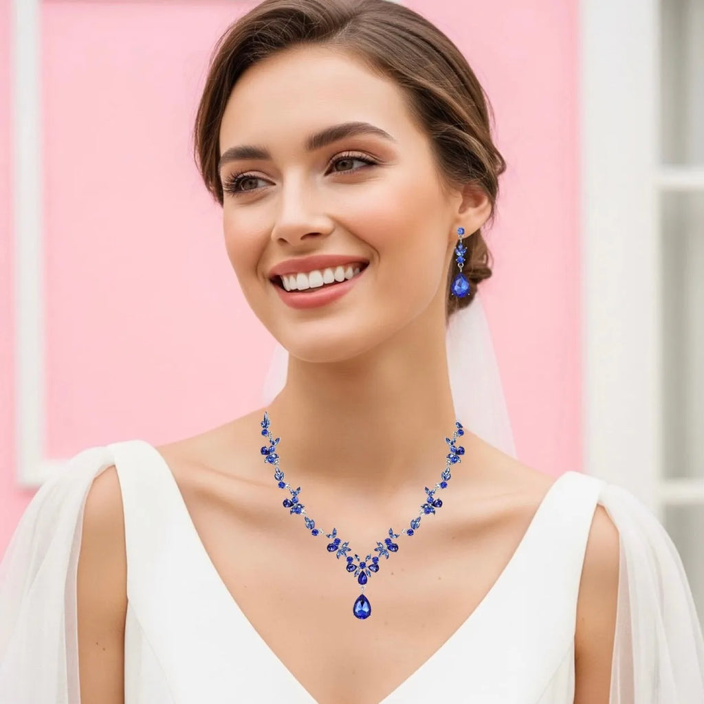 Wedding Jewelry and Accessories - Blue Crystal 4-Piece Bridal Jewelry Set With Tiara - Available in Silver and Gold
