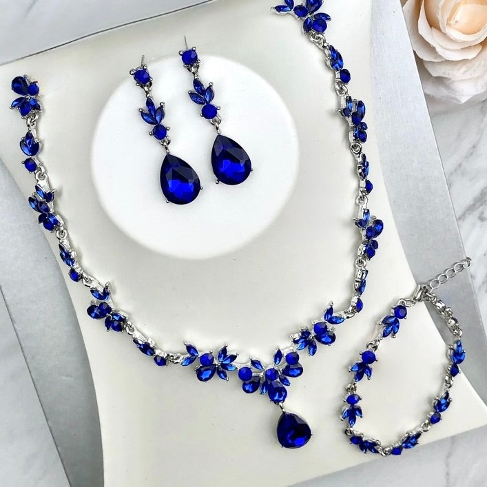 Wedding Jewelry and Accessories - Blue Crystal 4-Piece Bridal Jewelry Set With Tiara - Available in Silver and Gold