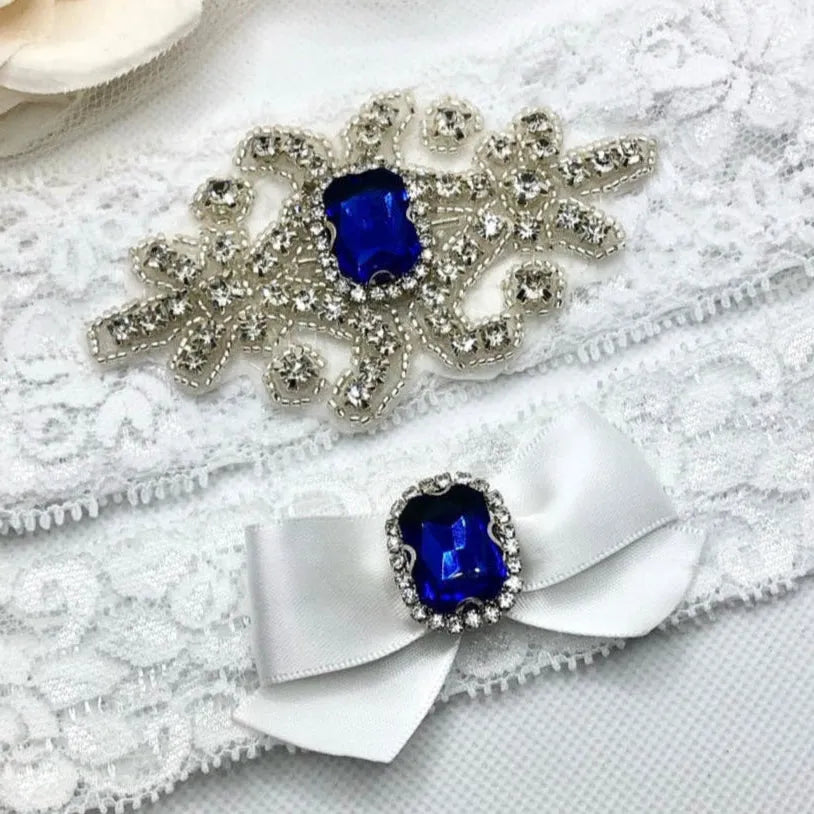 Blue Crystal Bridal Garter Set Wedding Accessories ivory / 18" (approx. 46cm) Blue Crystal Bridal Garter Set Wedding Accessories ivory / 18" (approx. 46cm)