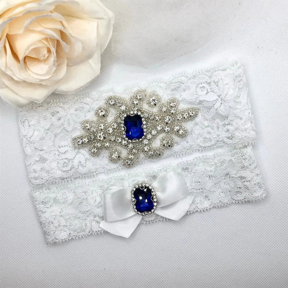 Wedding Accessories - Blue Crystal Bridal Garter Set