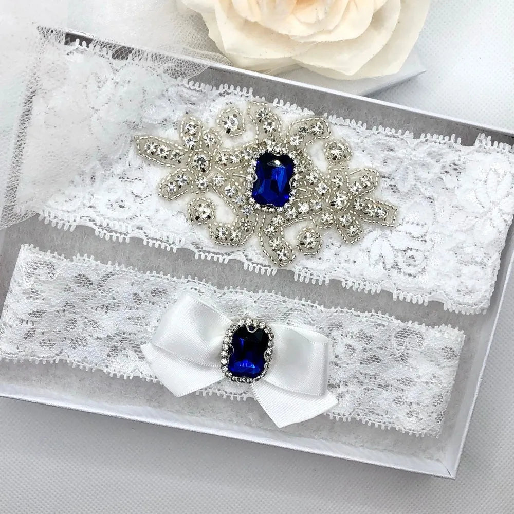 Wedding Accessories - Blue Crystal Bridal Garter Set