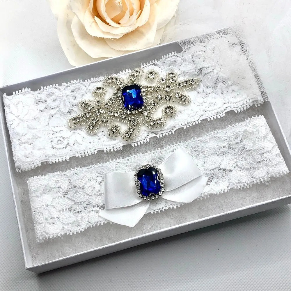Wedding Accessories - Blue Crystal Bridal Garter Set