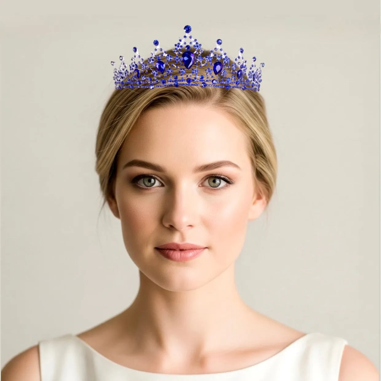 Beautiful rhinestone tiara w/blue crystal accents. Amazon.com: Feltent Blue Queen Crown for Women Crystal Tiara  main image 2