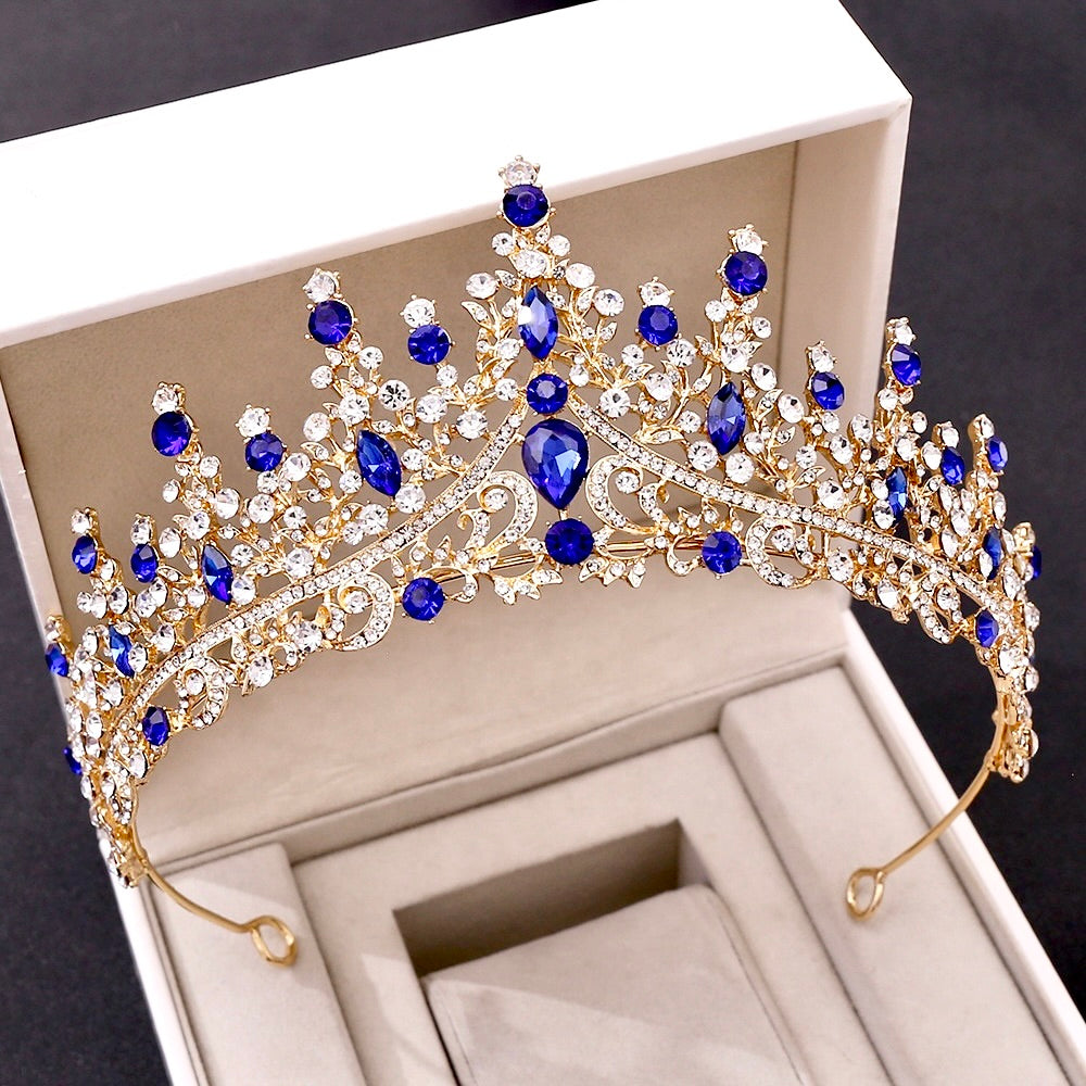 Wedding Hair Accessories - Baroque Bridal Tiara - Silver with Blue Crystals