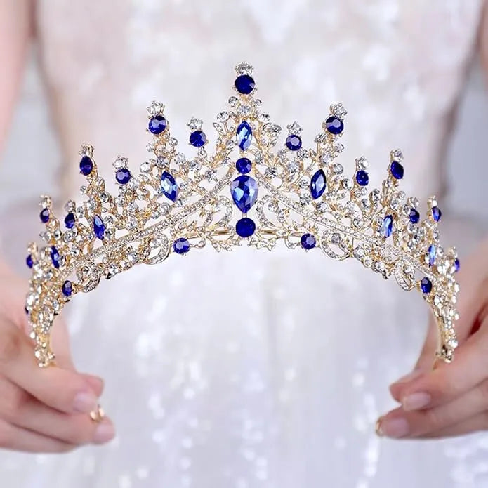Rosamund - Blue Crystal Bridal Tiara - Available in Silver and Gold