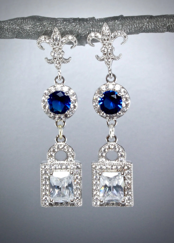 Wedding Jewelry - Blue Cubic Zirconia Bridal Earrings
