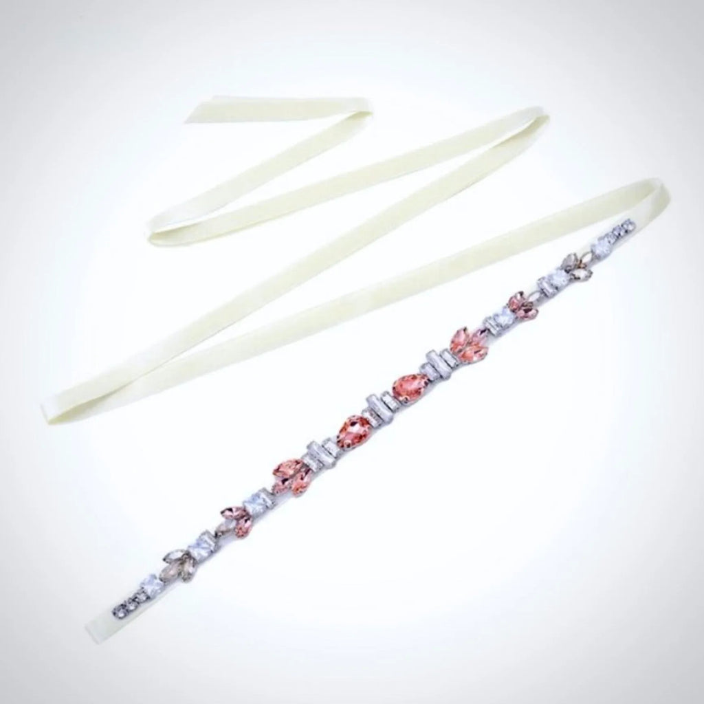 Wedding Accessories - Peach Crystal Bridal Belt/Sash