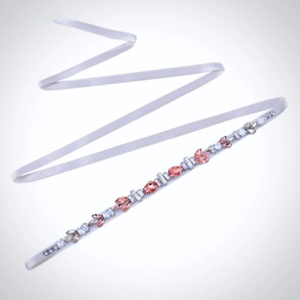 Wedding Accessories - Peach Crystal Bridal Belt/Sash