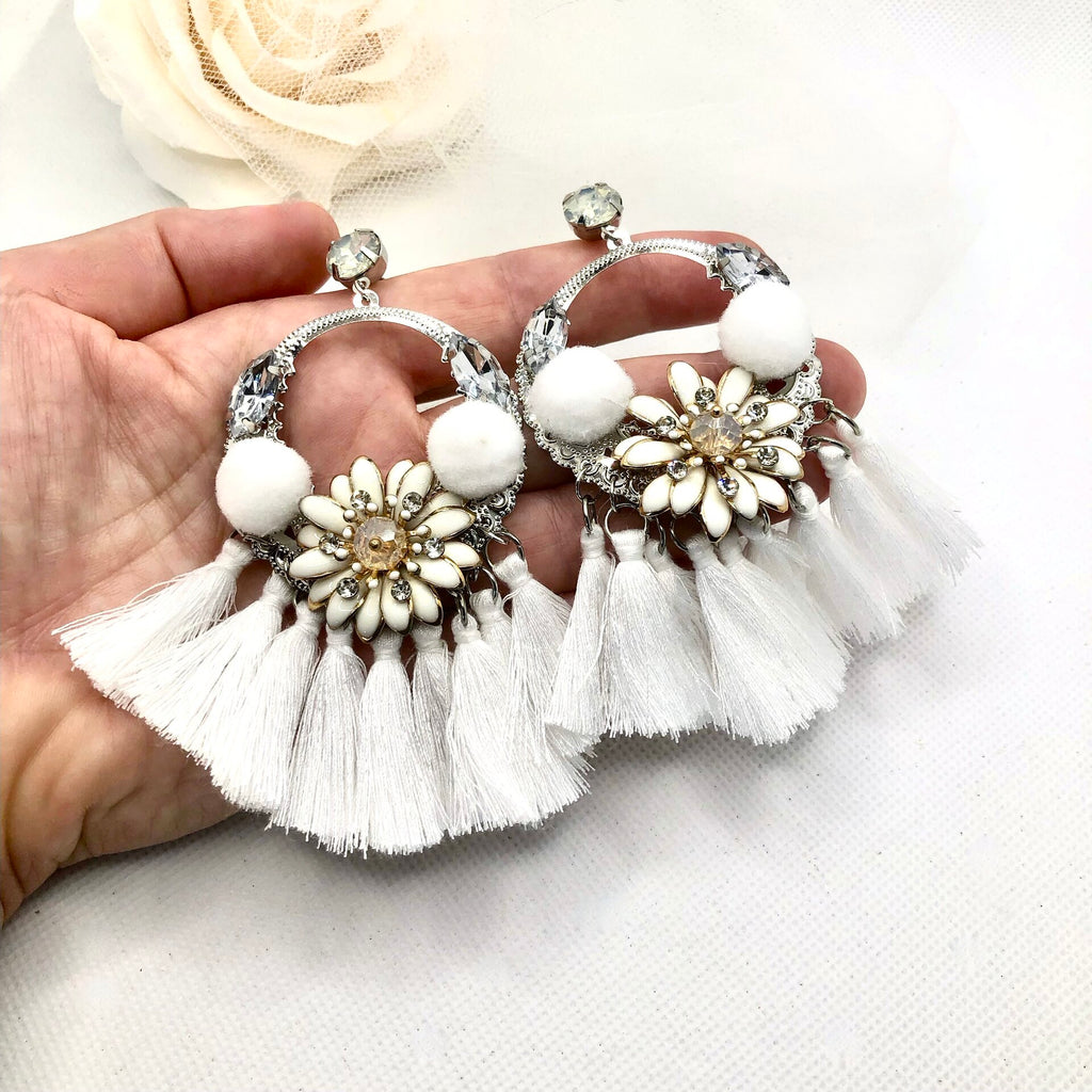 Wedding Jewelry - Bohemian Bridal Tassel Earrings