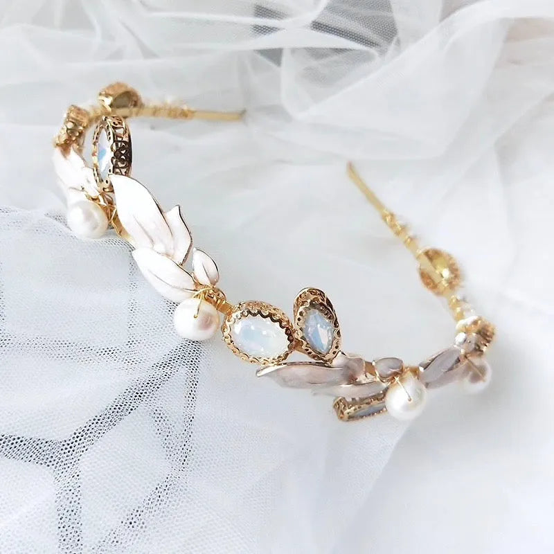 Wedding Hair Accessories - Swarovski Opal and Freshwater Pearl Bridal Headband