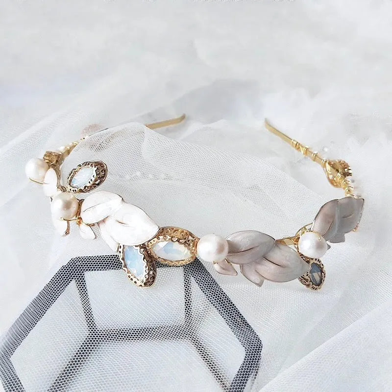 Wedding Hair Accessories - Swarovski Opal and Freshwater Pearl Bridal Headband