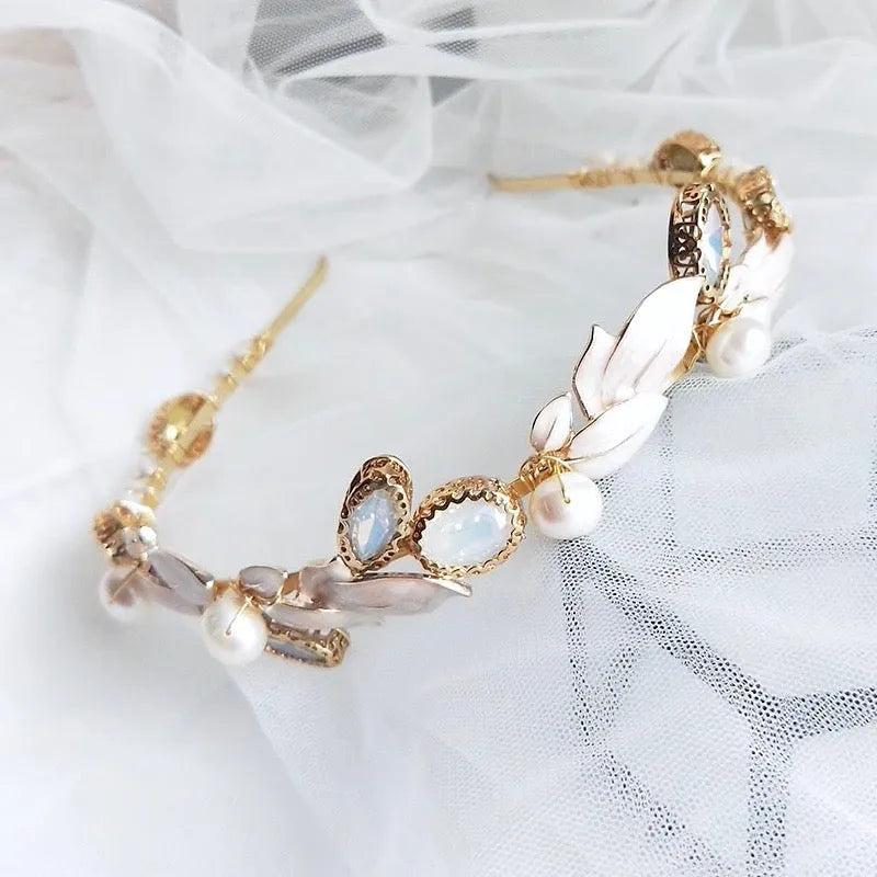 Wedding Hair Accessories - Swarovski Opal and Freshwater Pearl Bridal Headband