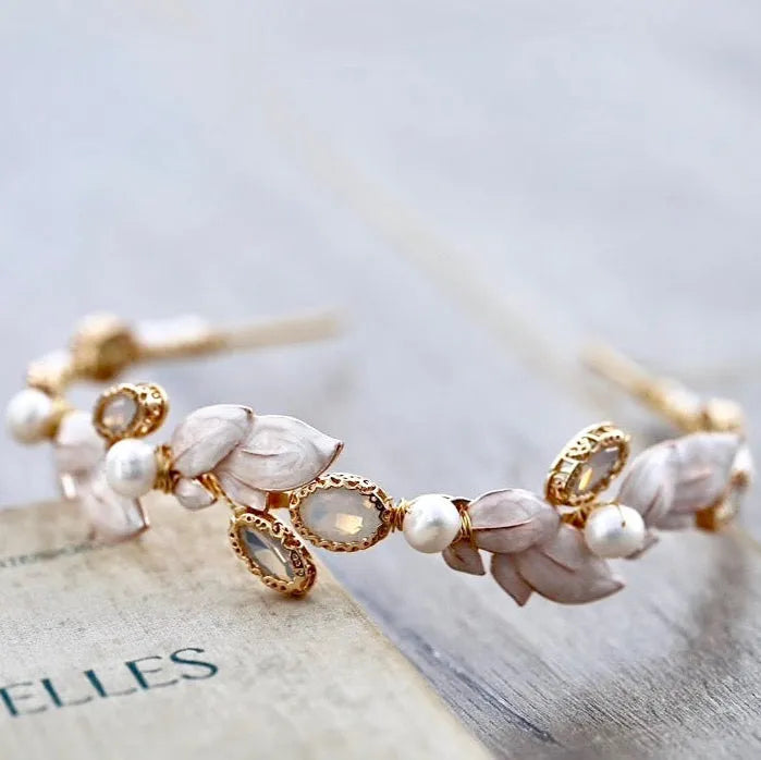 Wedding Hair Accessories - Swarovski Opal and Freshwater Pearl Bridal Headband